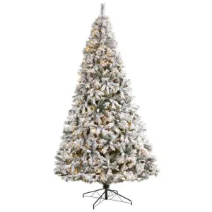 10' Flocked White River Mountain Pine Artificial Christmas Tree with Pinecones and 800 Clear LED Lights