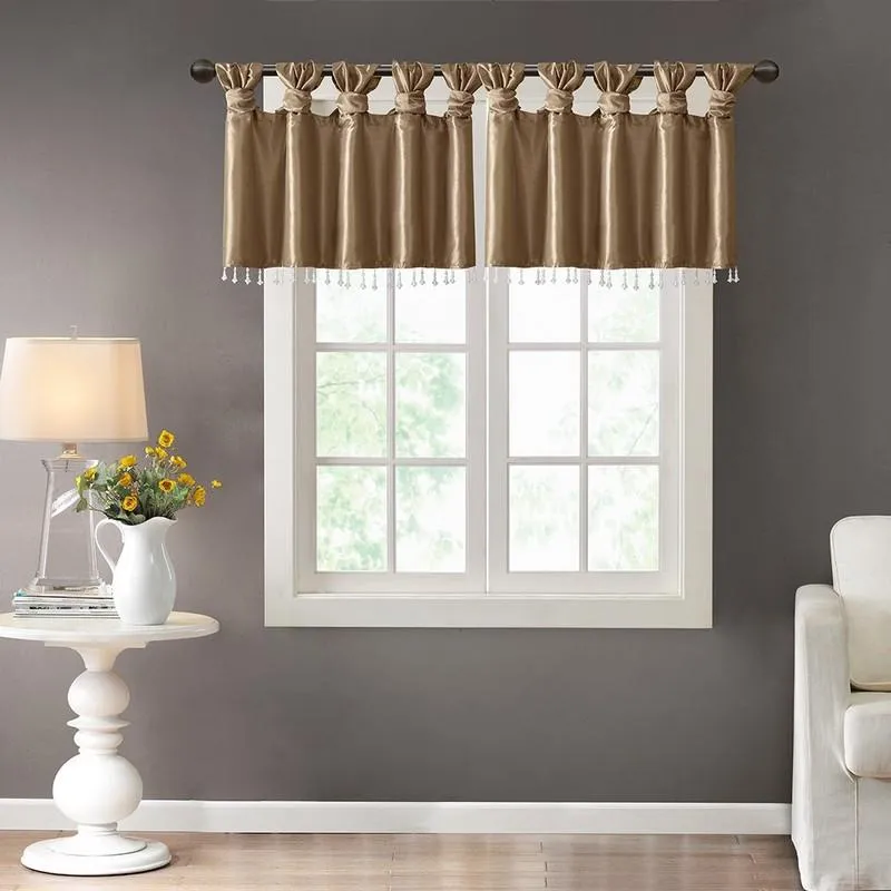 100% Polyester Twisted Tab Valance With Beads -50X26" MP41-4456 By Olliix