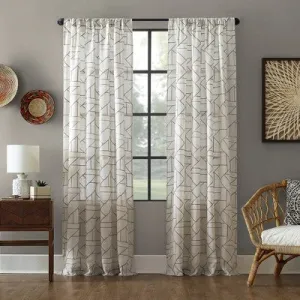 1pc 50"x95" Light Filtering Jigsaw Embroidery Linen Blend Window Curtain Panel Gray/Linen - Archaeo