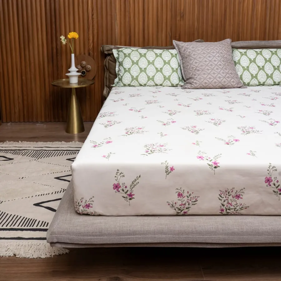 220 TC 100% Cotton printed bedsheet - Valley Pink