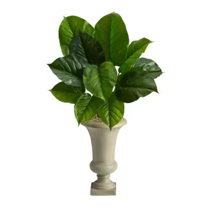 3’ Large Philodendron Leaf Artificial Plant in Sand Colored Urn