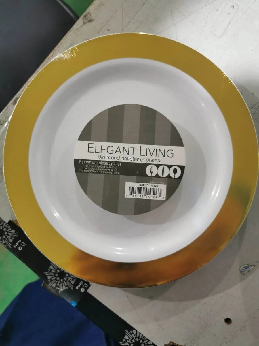 9" White Plate with Solid Gold Hot Stamp