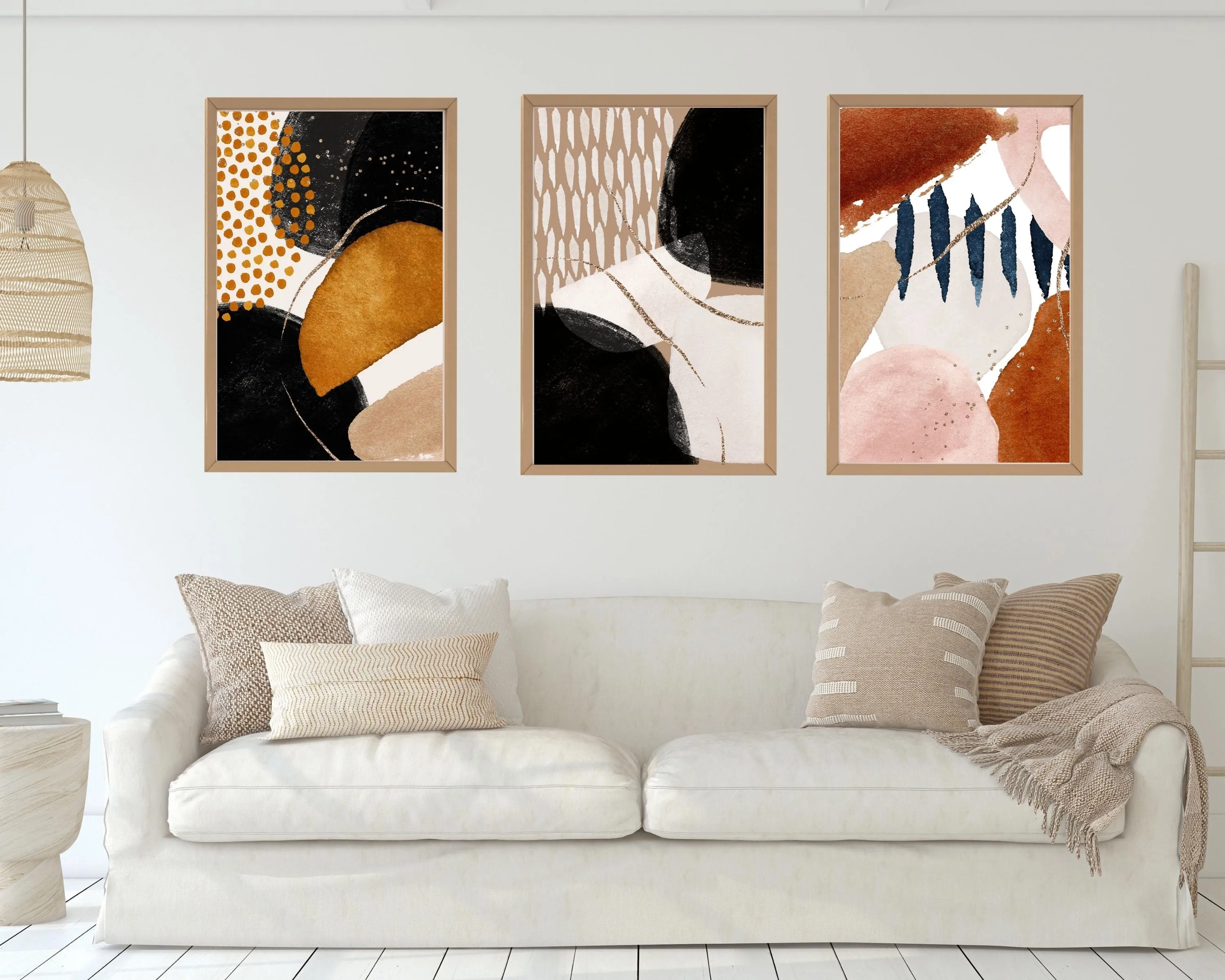 Abstract Boho Art Prints | Beige Black