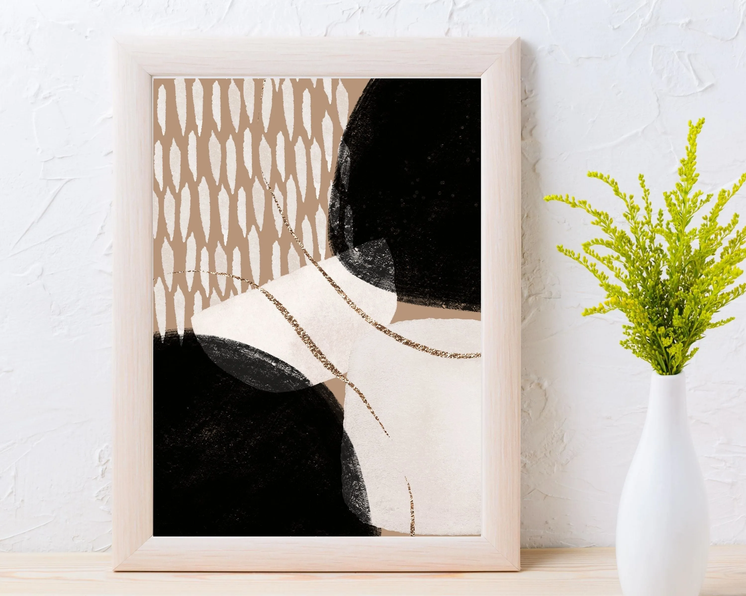 Abstract Boho Art Prints | Beige Black