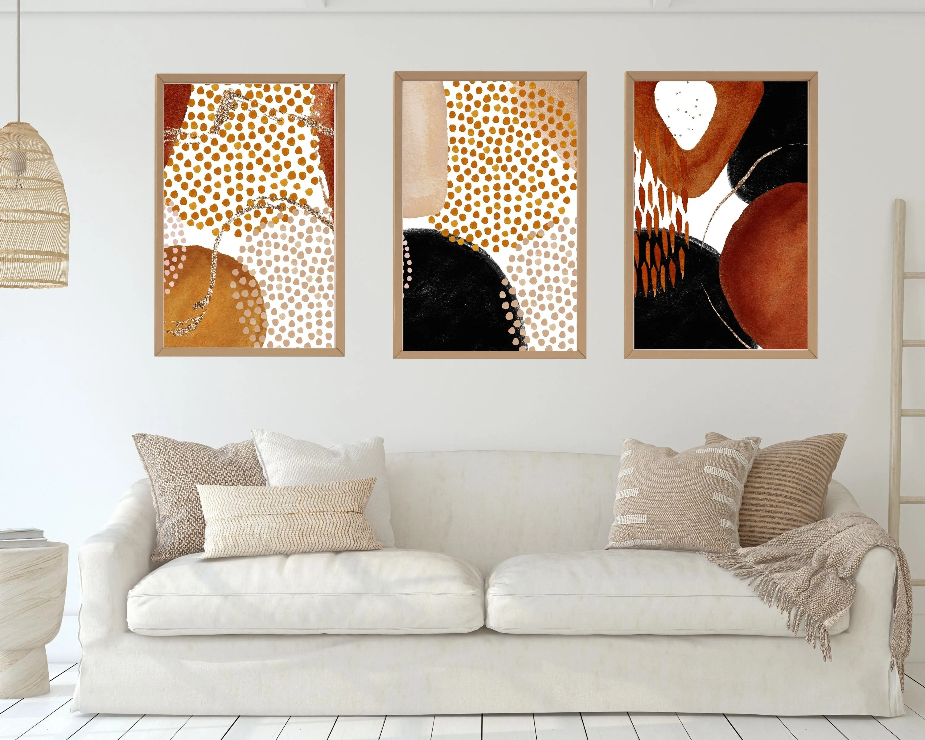 Abstract Boho Art Prints | Burnt Orange Beige Black