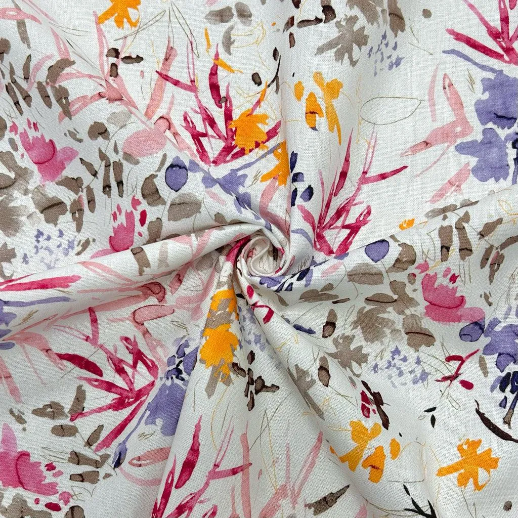 Abstract Painted Garden Linen Viscose Fabric