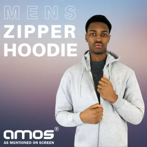 AMOS Mens Zipper Hoody Casual Zip Up Hooded Fleece Inner 8 Colours XS - XXXL