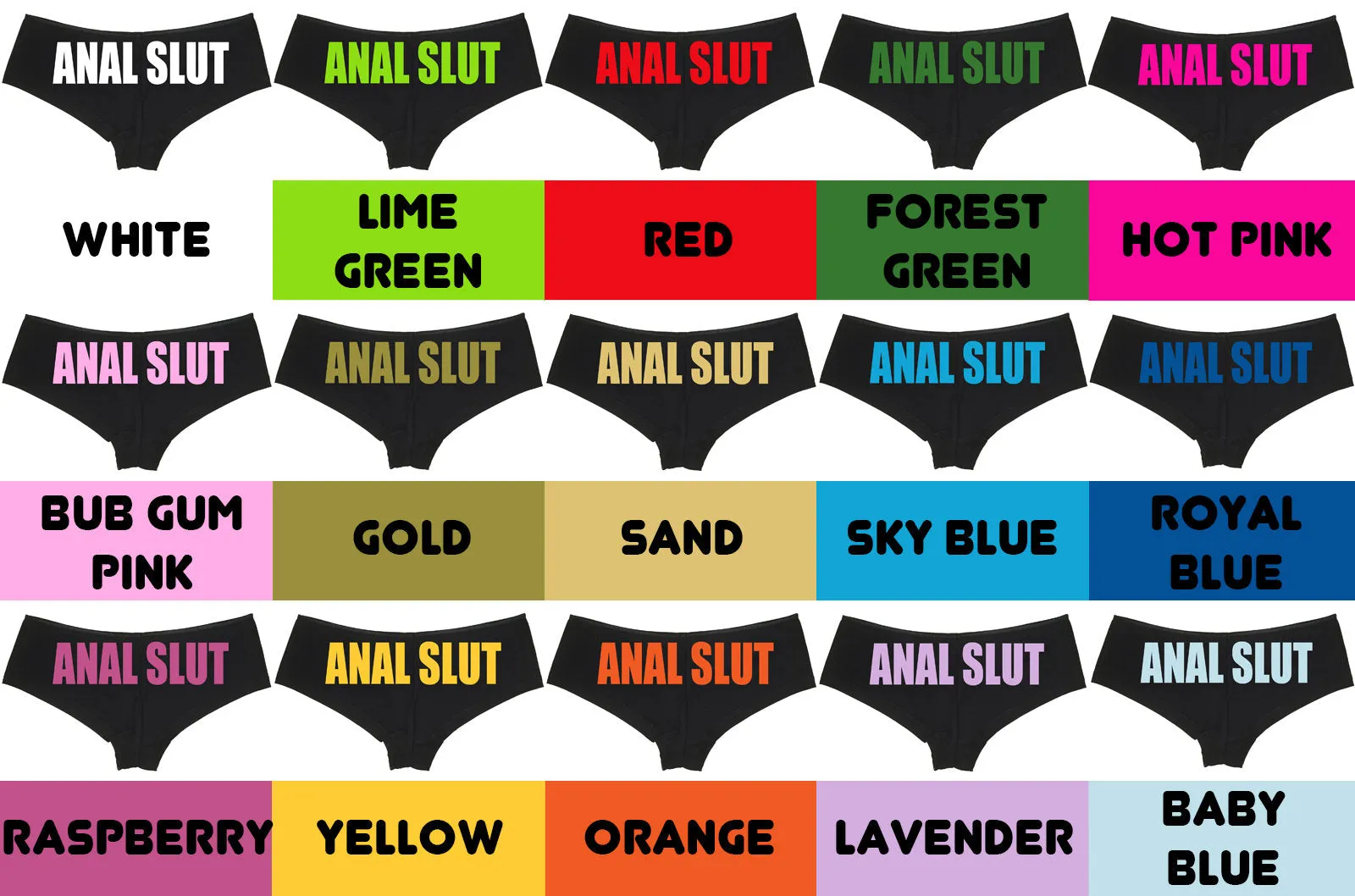 Anal Slut • Black Boyshorts • Choose Your Color Text