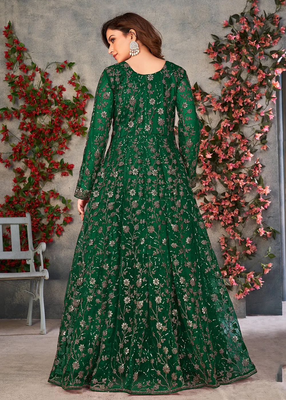 Astounding Dark Green Wedding Function Pant Style Anarkali Suit