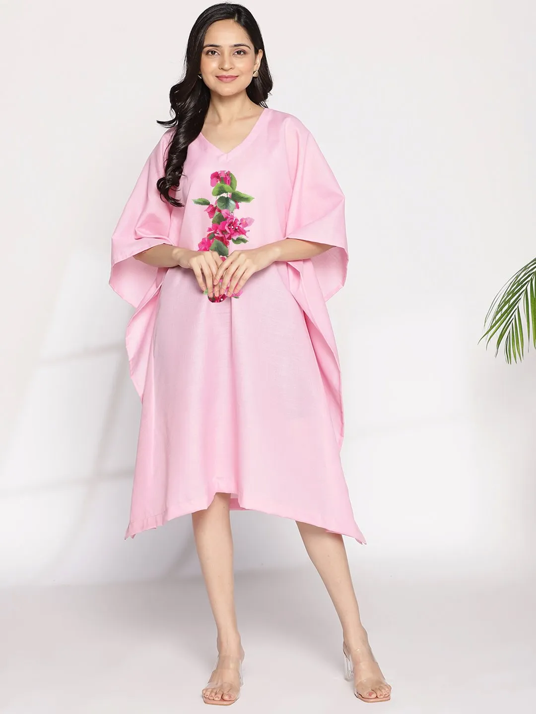 BabyPink CottonSlub LongKaftan - Alliana