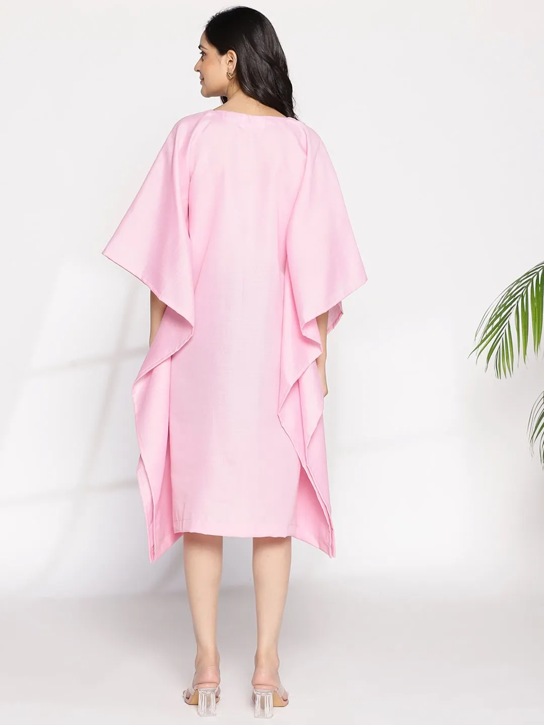 BabyPink CottonSlub LongKaftan - Alliana