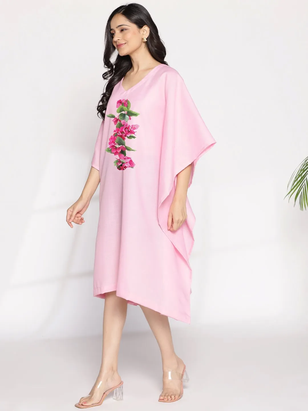 BabyPink CottonSlub LongKaftan - Alliana