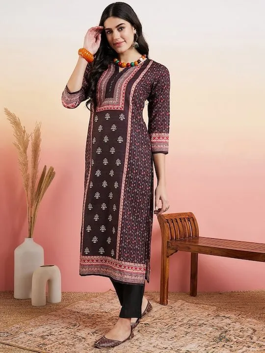 Black Ethnic Motifs Printed Regular Pure Cotton Kurta With Trouser