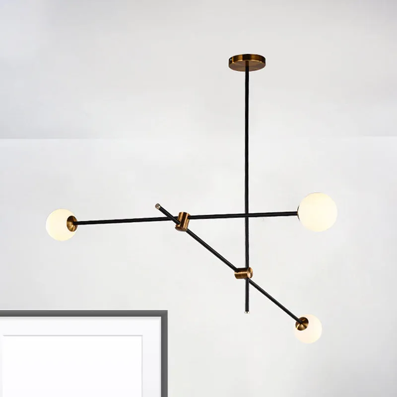 Black Modernist 2/3-Light Living Room Pendant Lighting with Opal Glass Ball Shade and Exposed Metallic Ceiling Lamp