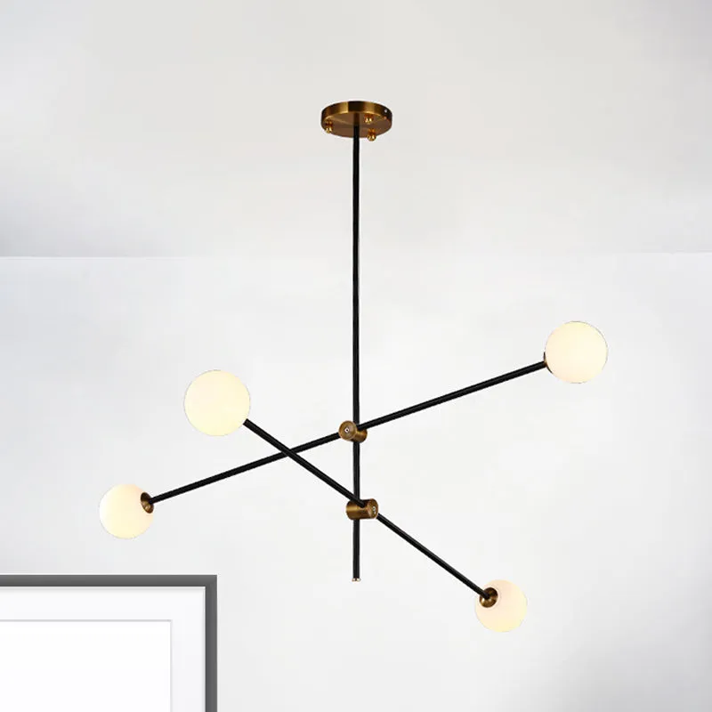 Black Modernist 2/3-Light Living Room Pendant Lighting with Opal Glass Ball Shade and Exposed Metallic Ceiling Lamp