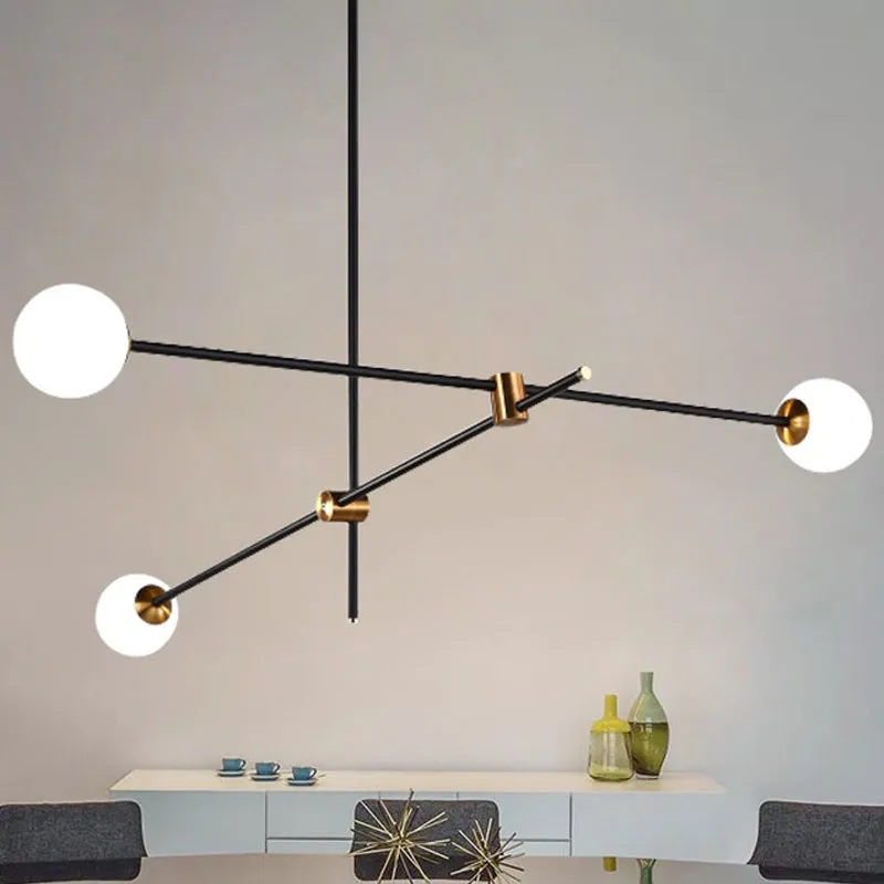 Black Modernist 2/3-Light Living Room Pendant Lighting with Opal Glass Ball Shade and Exposed Metallic Ceiling Lamp