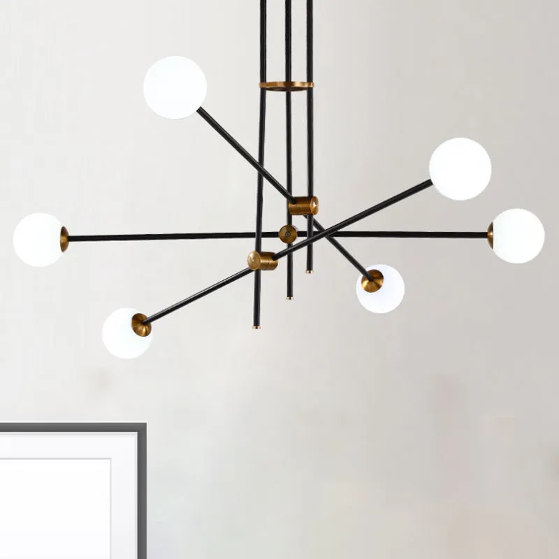 Black Modernist 2/3-Light Living Room Pendant Lighting with Opal Glass Ball Shade and Exposed Metallic Ceiling Lamp