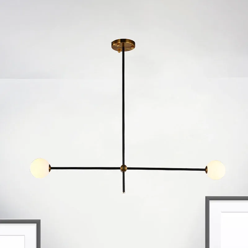 Black Modernist 2/3-Light Living Room Pendant Lighting with Opal Glass Ball Shade and Exposed Metallic Ceiling Lamp