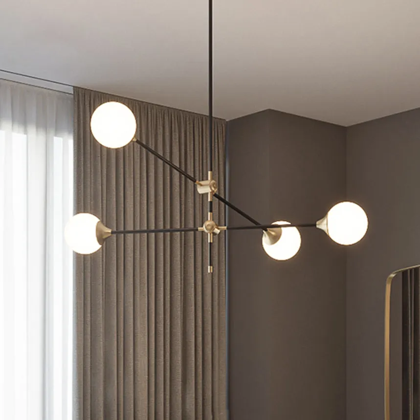 Black Modernist 2/3-Light Living Room Pendant Lighting with Opal Glass Ball Shade and Exposed Metallic Ceiling Lamp