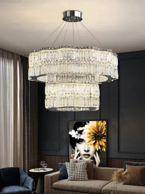 Chungbee Chrome Modern 2 Layers Circle Ring LED Crystal Chandelier