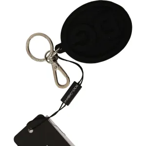 Dolce & Gabbana Chic Black Rubber & Brass Logo Keychain