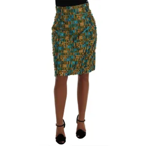 Dolce & Gabbana Elegant Green Jacquard High Waist Skirt