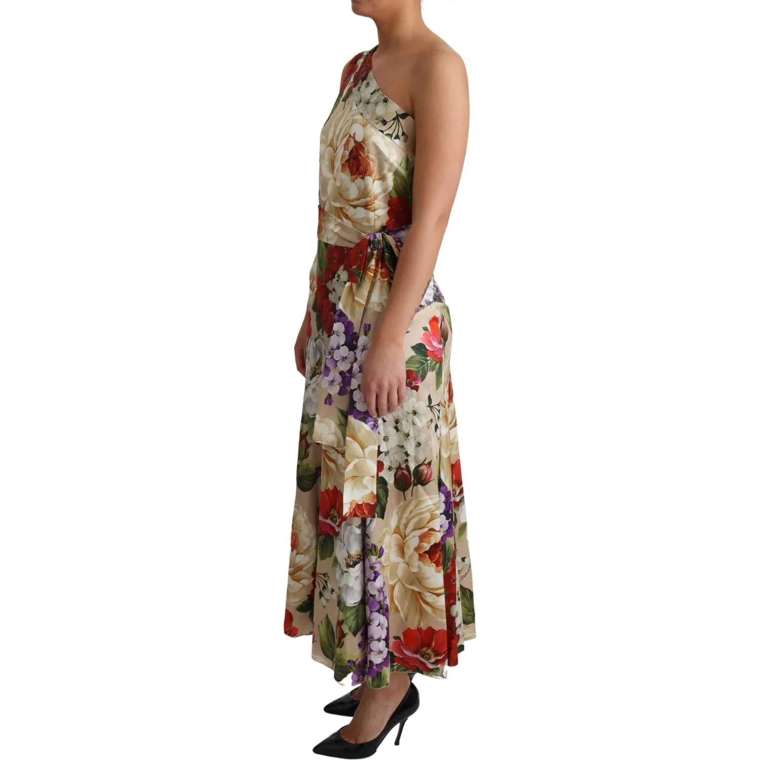 Dolce & Gabbana Elegant One-Shoulder Floral Silk Maxi Dress