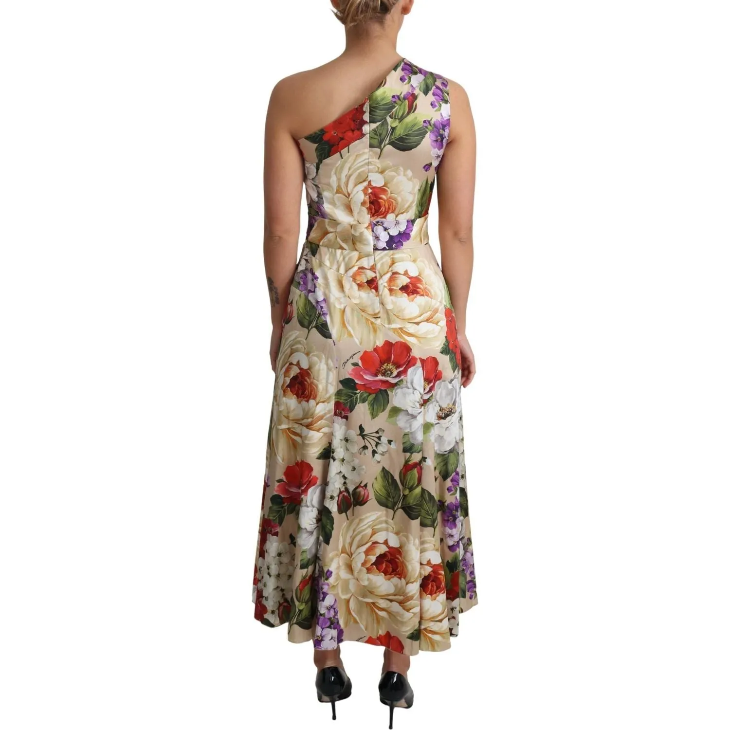 Dolce & Gabbana Elegant One-Shoulder Floral Silk Maxi Dress