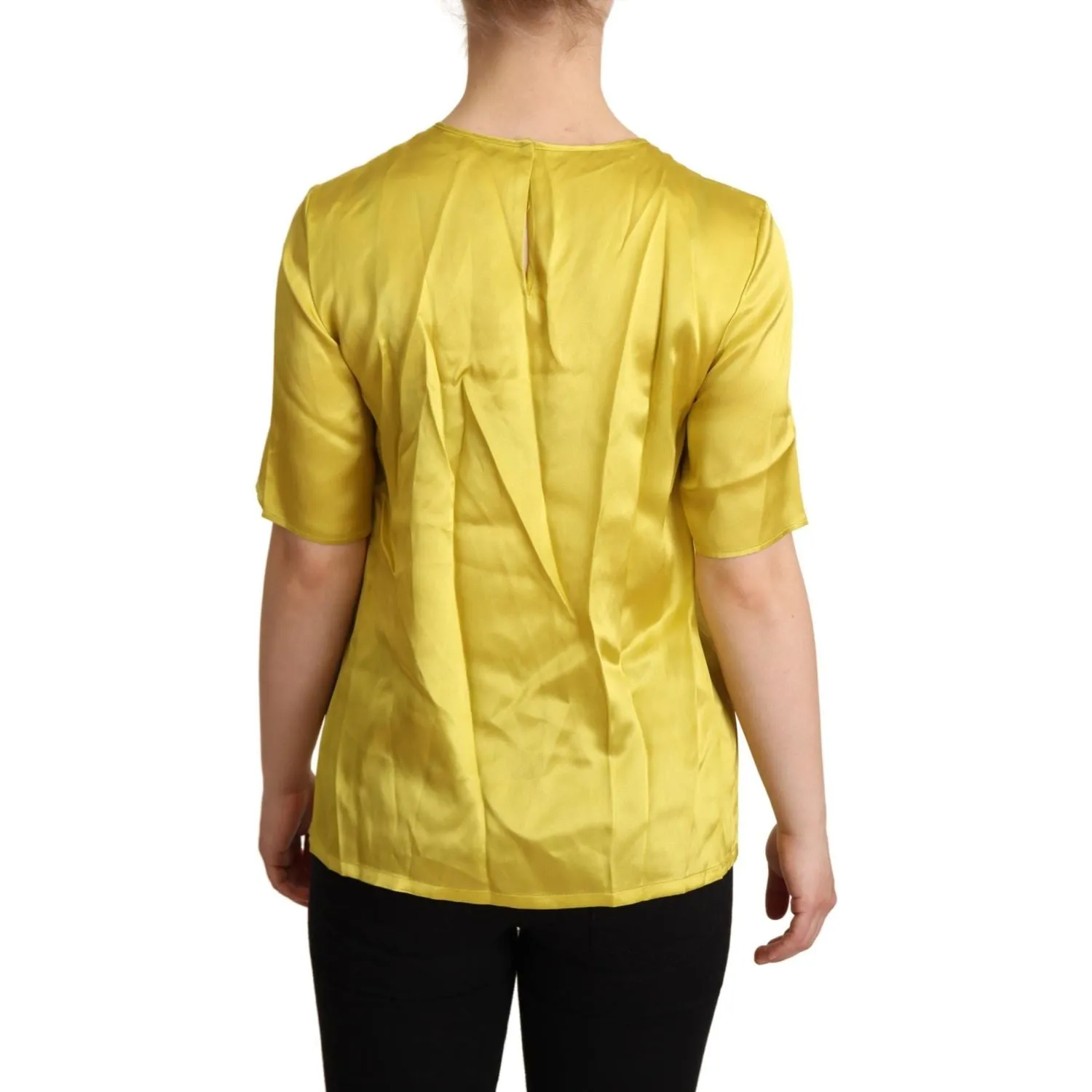 Dolce & Gabbana Elegant Silk Short Sleeve Blouse Top - Yellow