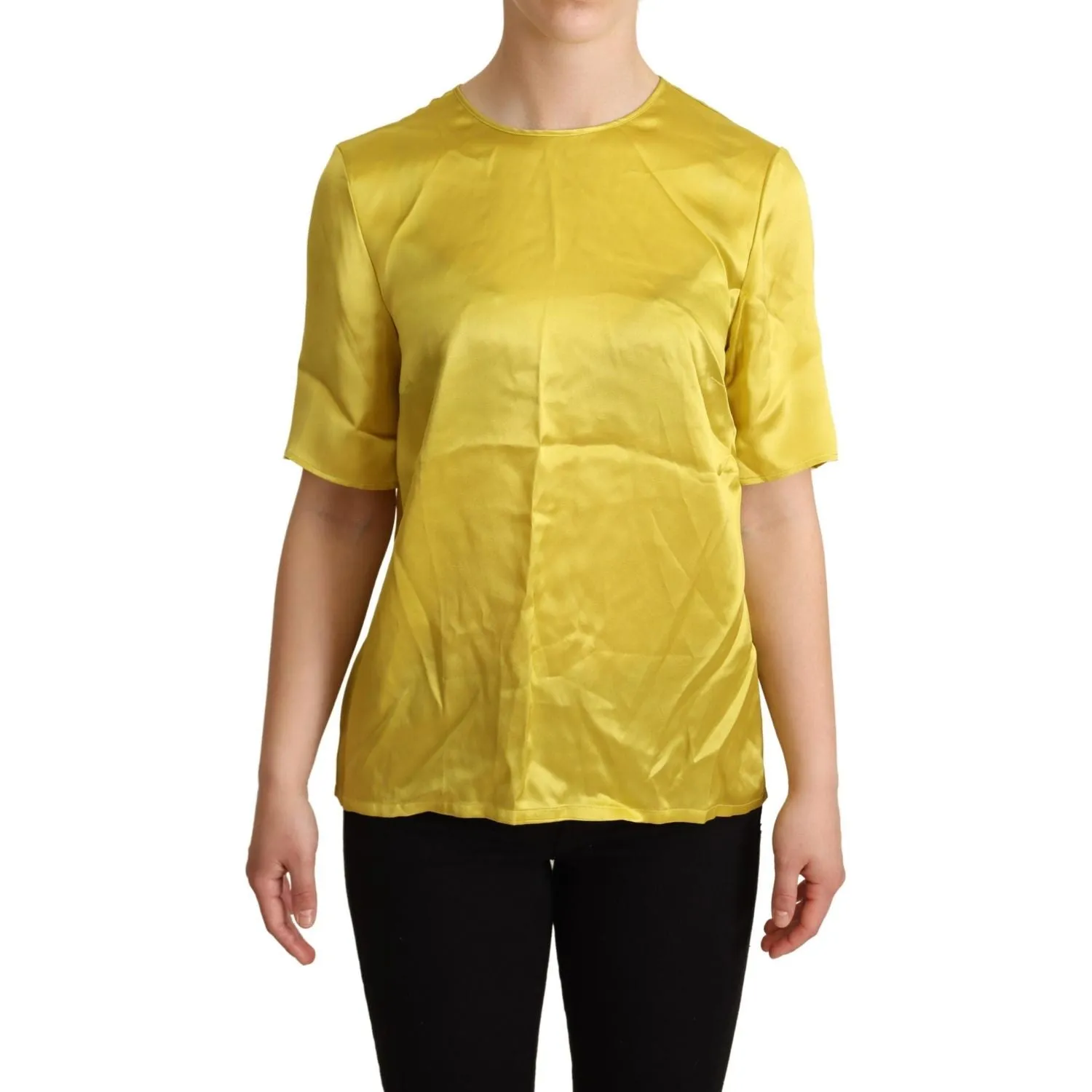 Dolce & Gabbana Elegant Silk Short Sleeve Blouse Top - Yellow