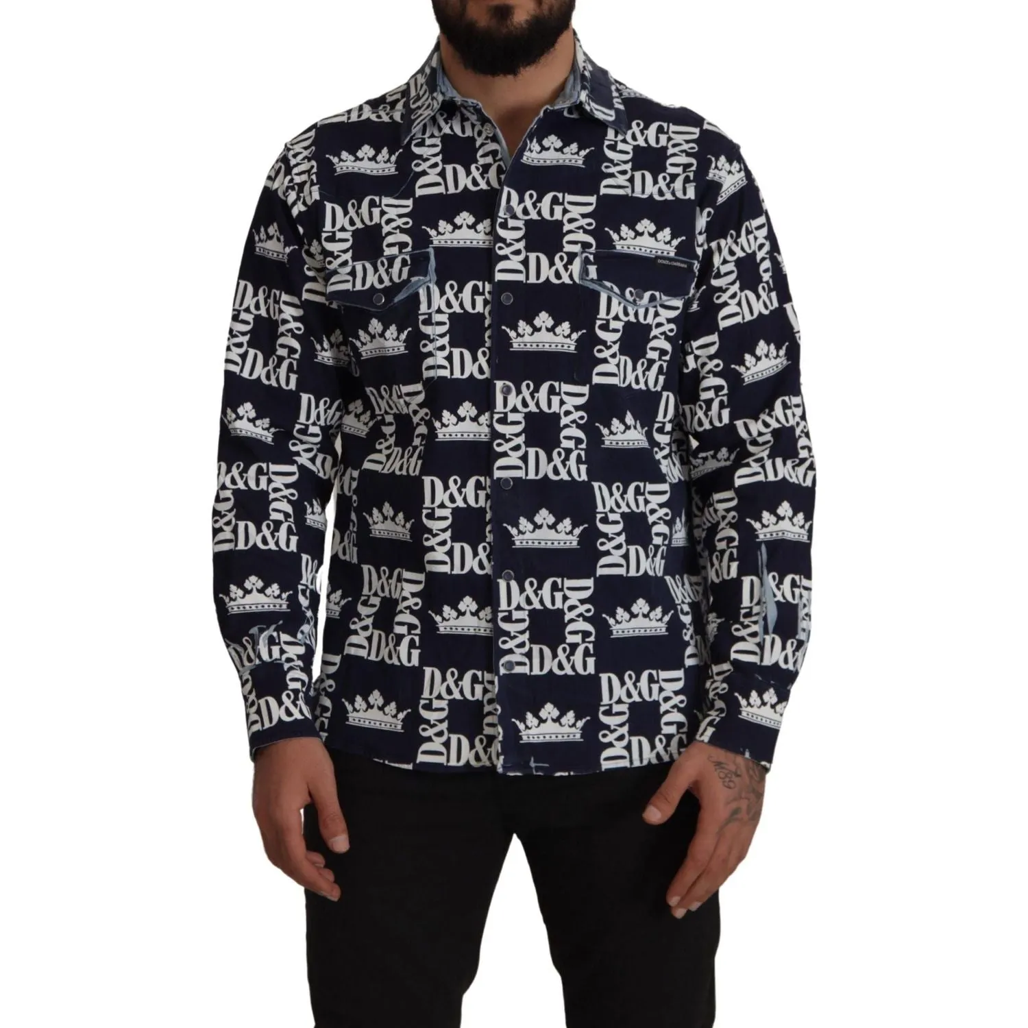 Dolce & Gabbana Elegant Slim Fit Blue Crown Shirt