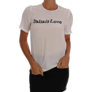 Dolce & Gabbana Silk Sequined 'Italia Is Love' White Blouse