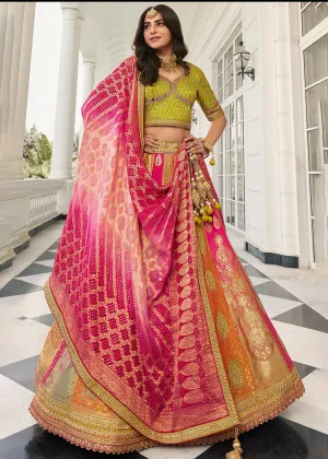 Fabulous Multicolor Heavy Embroidered Silk Bridal Lehenga Choli