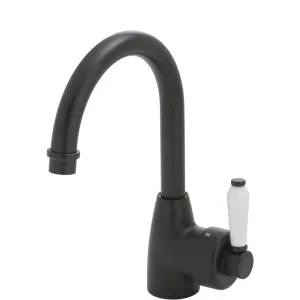 Fienza Eleanor Gooseneck Basin Mixer - Matte Black / Ceramic