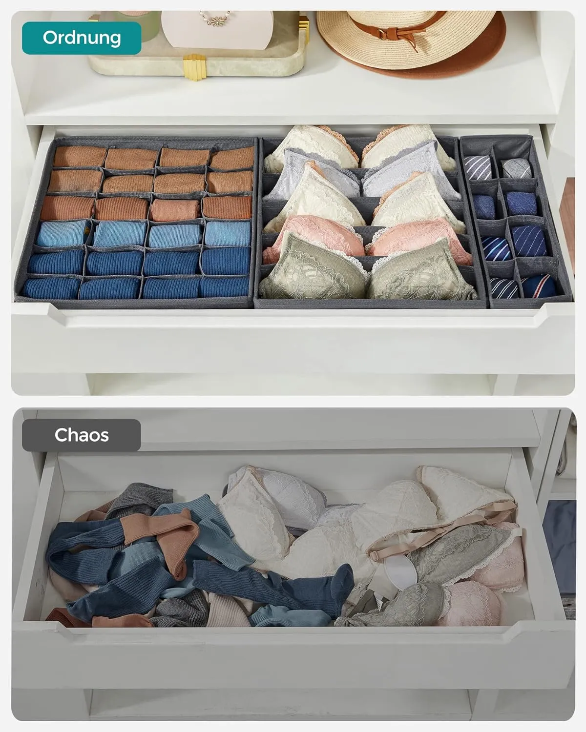 Foldable Fabric Underwear Storage Boxes Set of 8, Grey - SONGMICS