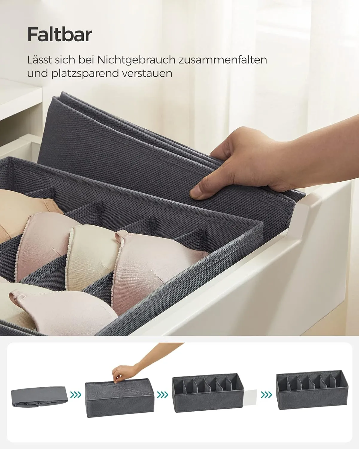 Foldable Fabric Underwear Storage Boxes Set of 8, Grey - SONGMICS