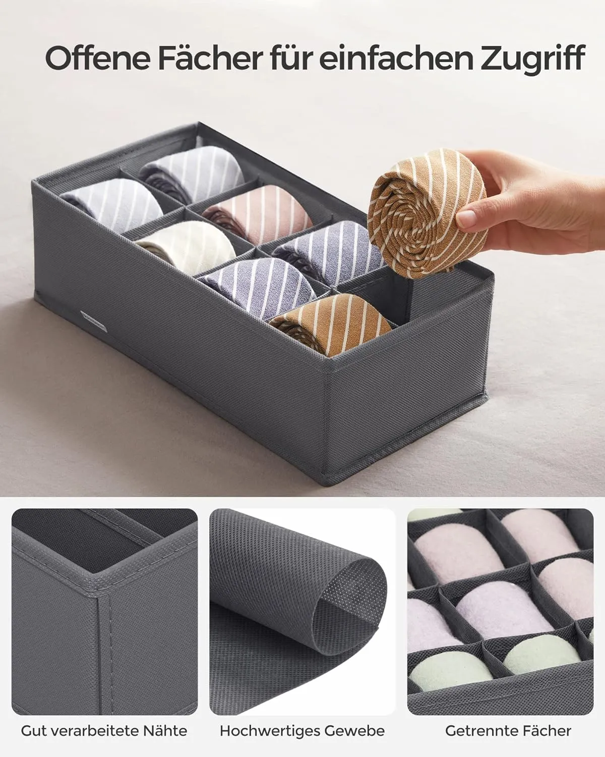 Foldable Fabric Underwear Storage Boxes Set of 8, Grey - SONGMICS