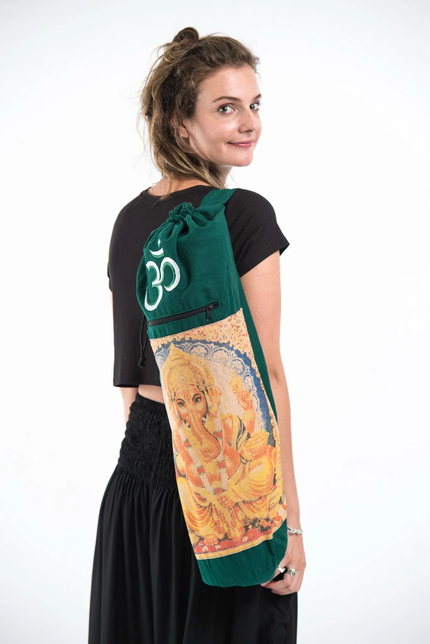 Ganesh Om Yoga Mat Bag in Green