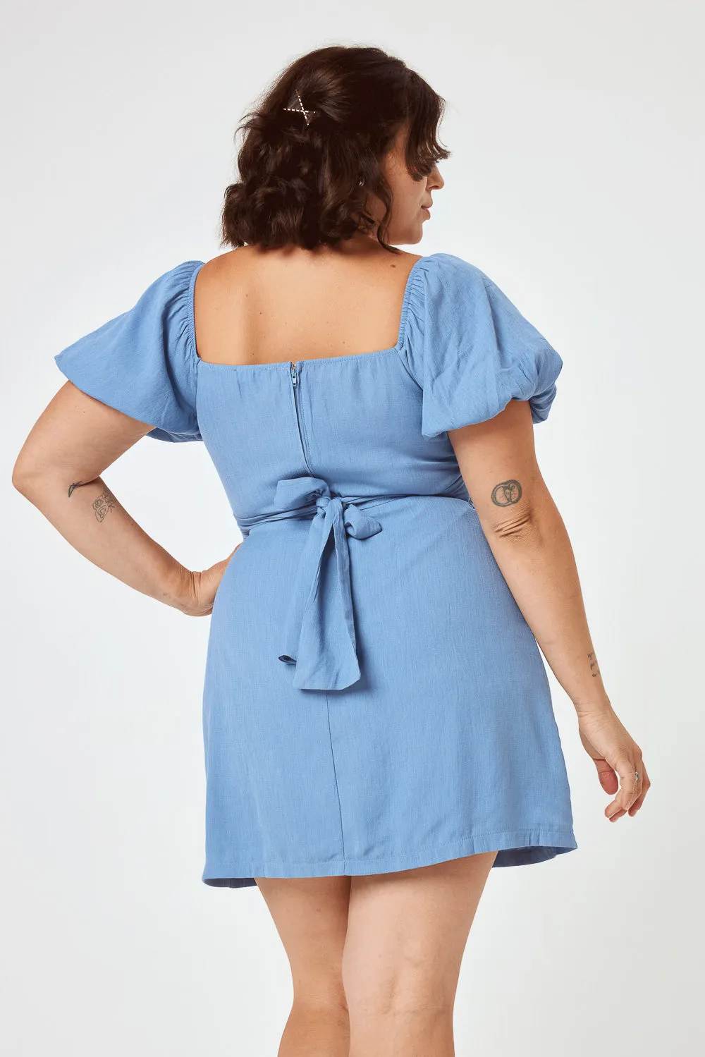 Haze Blue Lace Trim Waist Dress