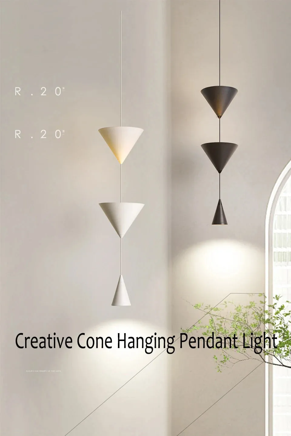 IIS 17W Creative Cone Industrial Fixtures Black/White Pendant Lighting