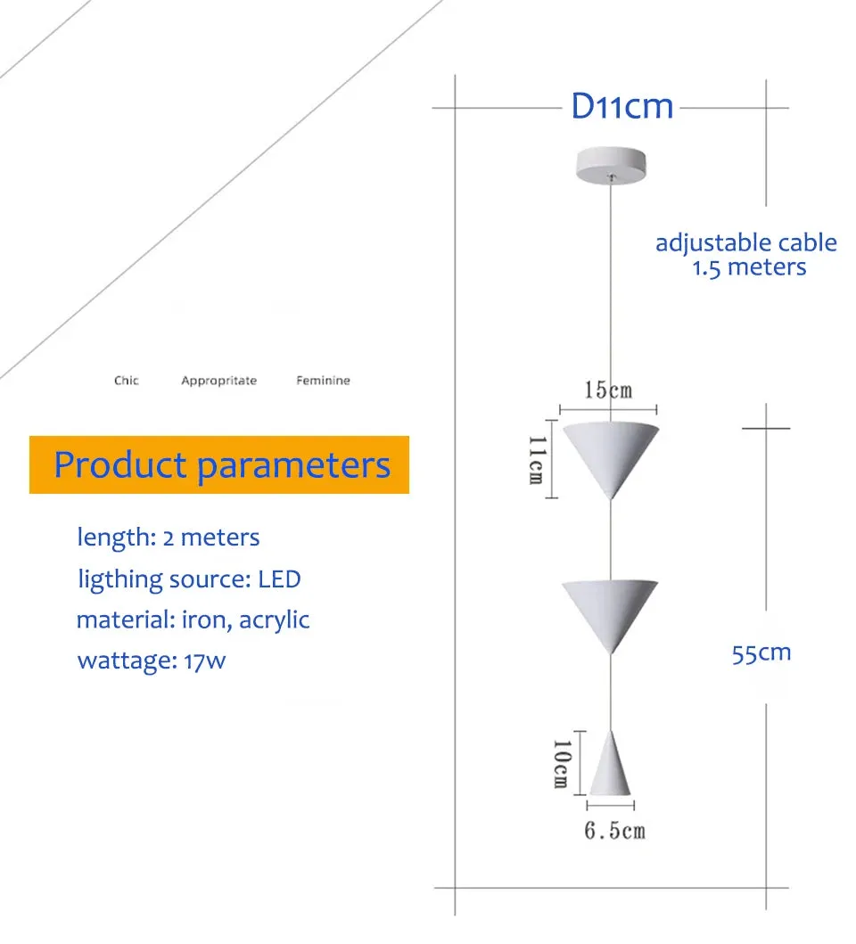 IIS 17W Creative Cone Industrial Fixtures Black/White Pendant Lighting