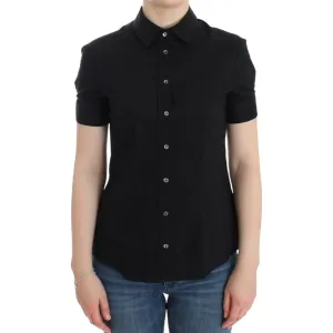 John Galliano Elegant Black Cotton Stretch Shortsleeve Blouse