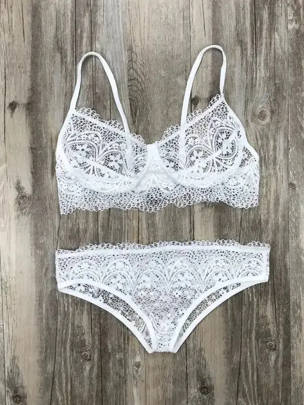 Lace Lingerie Set, Solid Color Set