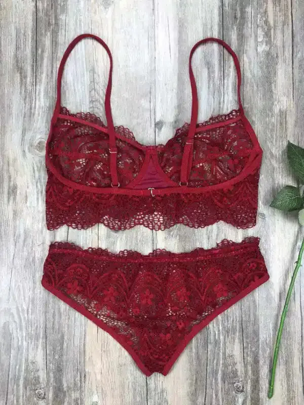 Lace Lingerie Set, Solid Color Set