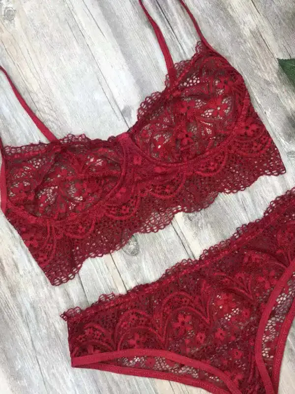 Lace Lingerie Set, Solid Color Set