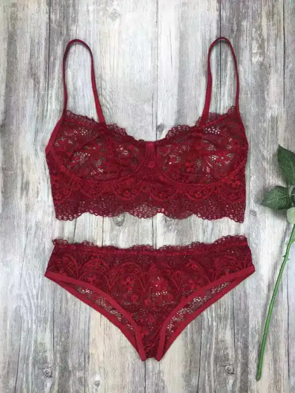 Lace Lingerie Set, Solid Color Set