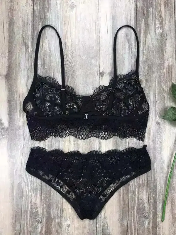 Lace Lingerie Set, Solid Color Set