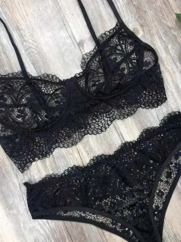 Lace Lingerie Set, Solid Color Set