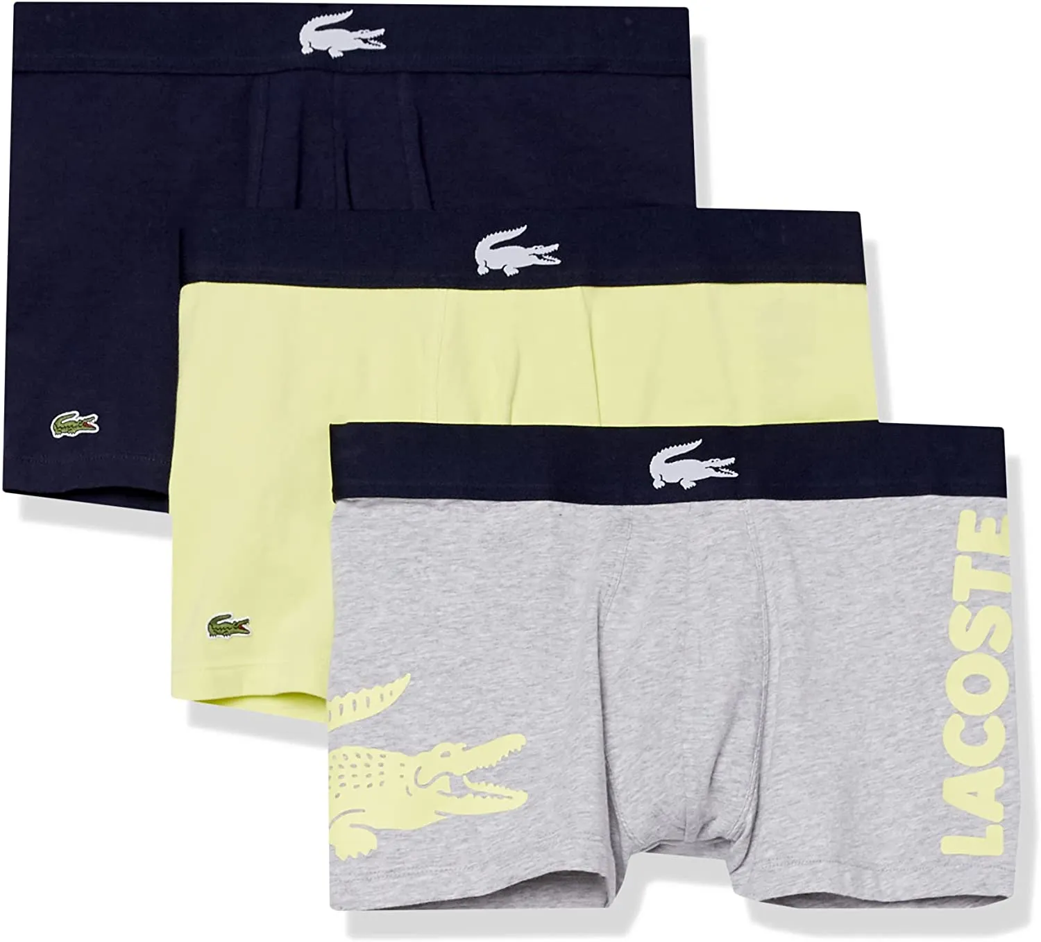 Lacoste Underwear Men's  3-Pack Crocodile Waist Long Stretch Cotton Boxer Briefs