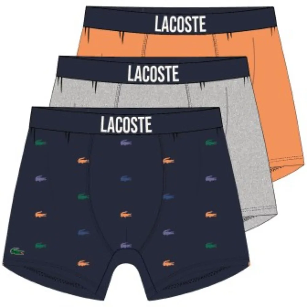 Lacoste Underwear Men's 3-Pack Multi Crocodile Waist Long Stretch Cotton Boxer Brief